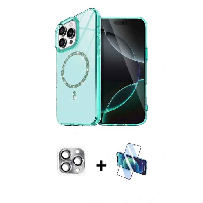 MARSİLYAN™- iPhone 16 Pro Max Kılıf Kıvılcım Form Prime - Siyah 3D Antistatik Cam Ekran Koruyucu + Pers Alüminyum Kamera Lens - GI