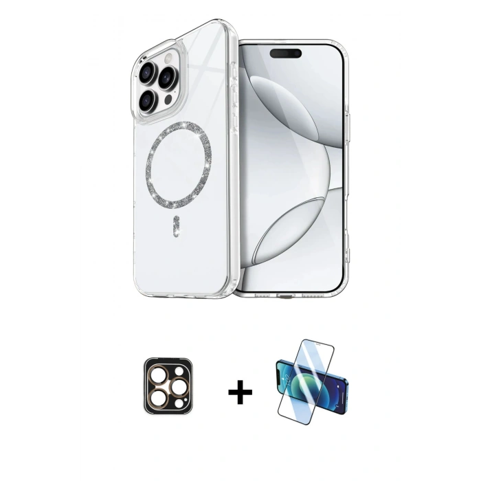 MARSİLYAN™- iPhone 16 Pro Max Kılıf Kıvılcım Form Prime - Siyah 3D Antistatik Cam Ekran Koruyucu + PVD Metal Kamera Lens - GD