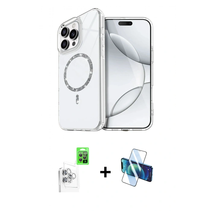 MARSİLYAN™- iPhone 16 Pro Max Kılıf Kıvılcım Form Prime - Siyah 3D Antistatik Cam Ekran Koruyucu + Raze Metal Kamera Lens - BZ