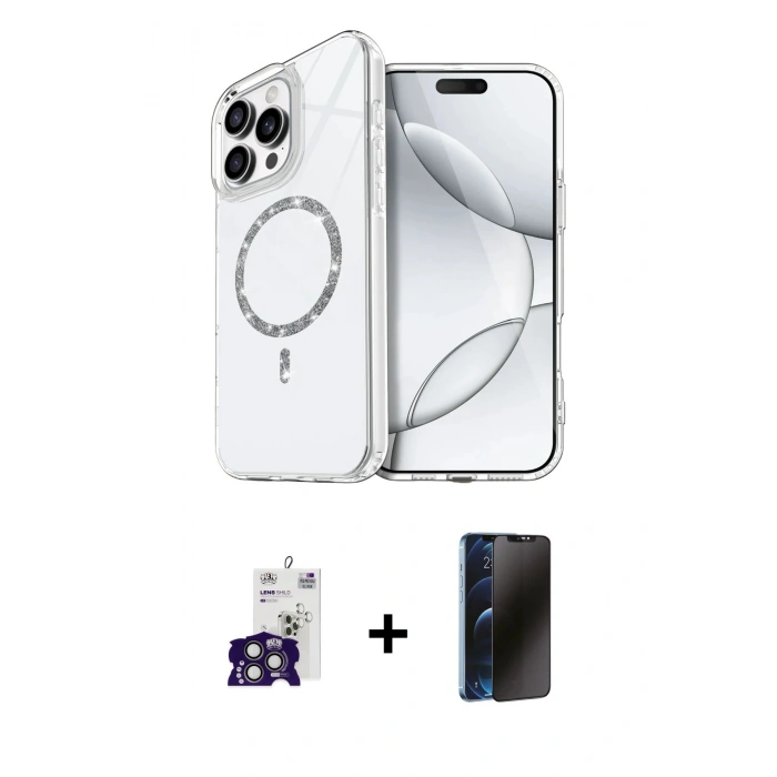 MARSİLYAN™- iPhone 16 Pro Max Kılıf Kıvılcım Form Prime - Siyah 3D Antistatik Hayalet Cam Ekran Koruyucu + Bilvis Titan Kamera Lens - TMGI