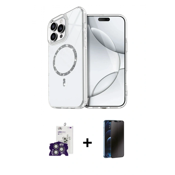 MARSİLYAN™- iPhone 16 Pro Max Kılıf Kıvılcım Form Prime - Siyah 3D Antistatik Hayalet Cam Ekran Koruyucu + Bilvis Titan Kamera Lens - GS