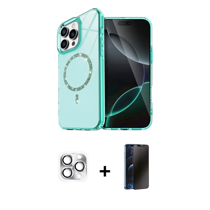 MARSİLYAN™- iPhone 16 Pro Max Kılıf Kıvılcım Form Prime - Siyah 3D Antistatik Hayalet Cam Ekran Koruyucu + Pers Alüminyum Kamera Lens - GS