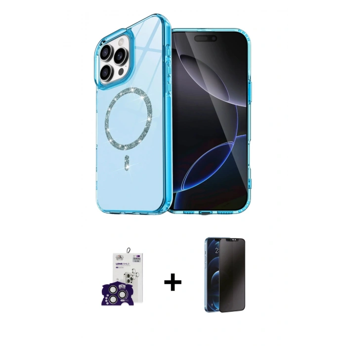 MARSİLYAN™- iPhone 16 Pro Max Kılıf Kıvılcım Form Prime - Siyah 3D Antistatik Hayalet Cam Ekran Koruyucu + Bilvis Titan Kamera Lens - TMGI