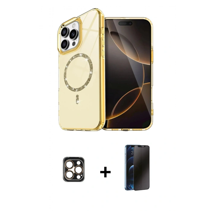 MARSİLYAN™- iPhone 16 Pro Max Kılıf Kıvılcım Form Prime - Siyah 3D Antistatik Hayalet Cam Ekran Koruyucu + PVD Metal Kamera Lens - GD