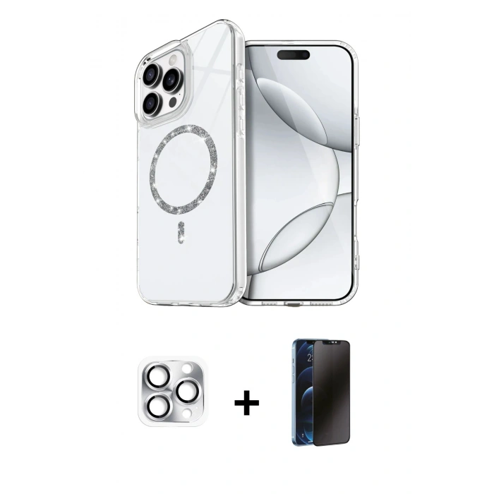 MARSİLYAN™- iPhone 16 Pro Max Kılıf Kıvılcım Form Prime - Siyah 3D Antistatik Hayalet Cam Ekran Koruyucu + Pers Alüminyum Kamera Lens - GS