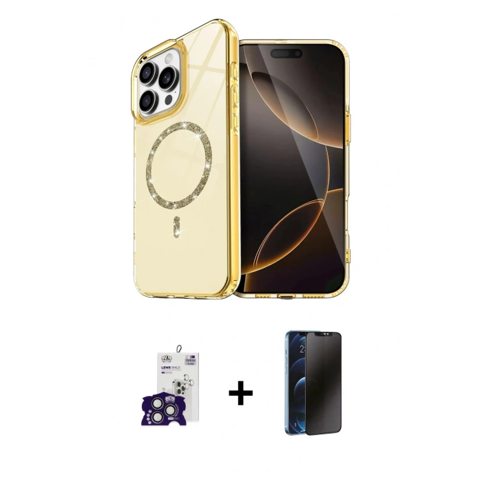 MARSİLYAN™- iPhone 16 Pro Max Kılıf Kıvılcım Form Prime - Siyah 3D Antistatik Hayalet Cam Ekran Koruyucu + Bilvis Titan Kamera Lens - TMGI