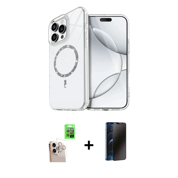 MARSİLYAN™- iPhone 16 Pro Max Kılıf Kıvılcım Form Prime - Siyah 3D Antistatik Hayalet Cam Ekran Koruyucu + Raze Metal Kamera Lens - NLGY