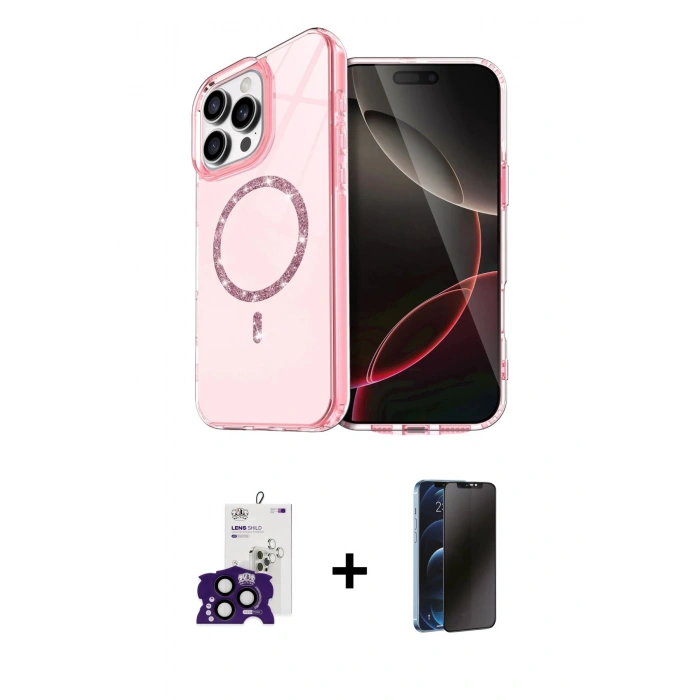 MARSİLYAN™- iPhone 16 Pro Max Kılıf Kıvılcım Form Prime - Siyah 3D Antistatik Hayalet Cam Ekran Koruyucu + Bilvis Titan Kamera Lens - SH