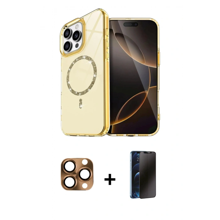 MARSİLYAN™- iPhone 16 Pro Max Kılıf Kıvılcım Form Prime - Siyah 3D Antistatik Hayalet Cam Ekran Koruyucu + Pers Alüminyum Kamera Lens - CLTM