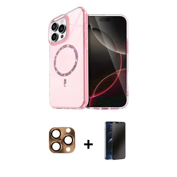 MARSİLYAN™- iPhone 16 Pro Max Kılıf Kıvılcım Form Prime - Siyah 3D Antistatik Hayalet Cam Ekran Koruyucu + Pers Alüminyum Kamera Lens - CLTM