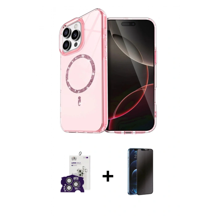 MARSİLYAN™- iPhone 16 Pro Max Kılıf Kıvılcım Form Prime - Siyah 3D Antistatik Hayalet Cam Ekran Koruyucu + Bilvis Titan Kamera Lens - GS