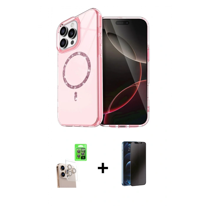 MARSİLYAN™- iPhone 16 Pro Max Kılıf Kıvılcım Form Prime - Siyah 3D Antistatik Hayalet Cam Ekran Koruyucu + Raze Metal Kamera Lens - NLGY