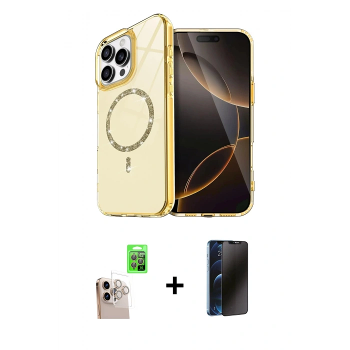 MARSİLYAN™- iPhone 16 Pro Max Kılıf Kıvılcım Form Prime - Siyah 3D Antistatik Hayalet Cam Ekran Koruyucu + Raze Metal Kamera Lens - NLGY