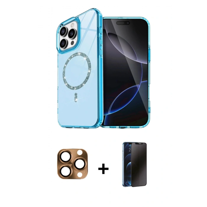 MARSİLYAN™- iPhone 16 Pro Max Kılıf Kıvılcım Form Prime - Siyah 3D Antistatik Hayalet Cam Ekran Koruyucu + Pers Alüminyum Kamera Lens - CLTM