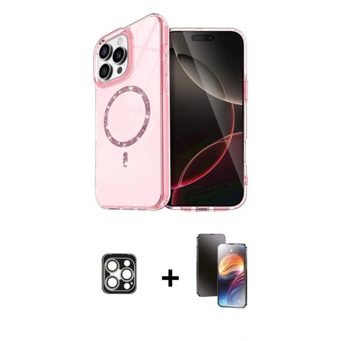 MARSİLYAN™- iPhone 16 Pro Max Kılıf Kıvılcım Form Prime - Siyah 3D Antistatik Mat Seramik Nano Ekran Koruyucu + PVD Metal Kamera Lens - GS