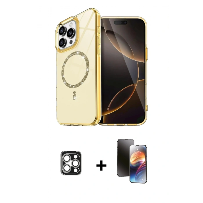 MARSİLYAN™- iPhone 16 Pro Max Kılıf Kıvılcım Form Prime - Siyah 3D Antistatik Mat Seramik Nano Ekran Koruyucu + PVD Metal Kamera Lens - GS