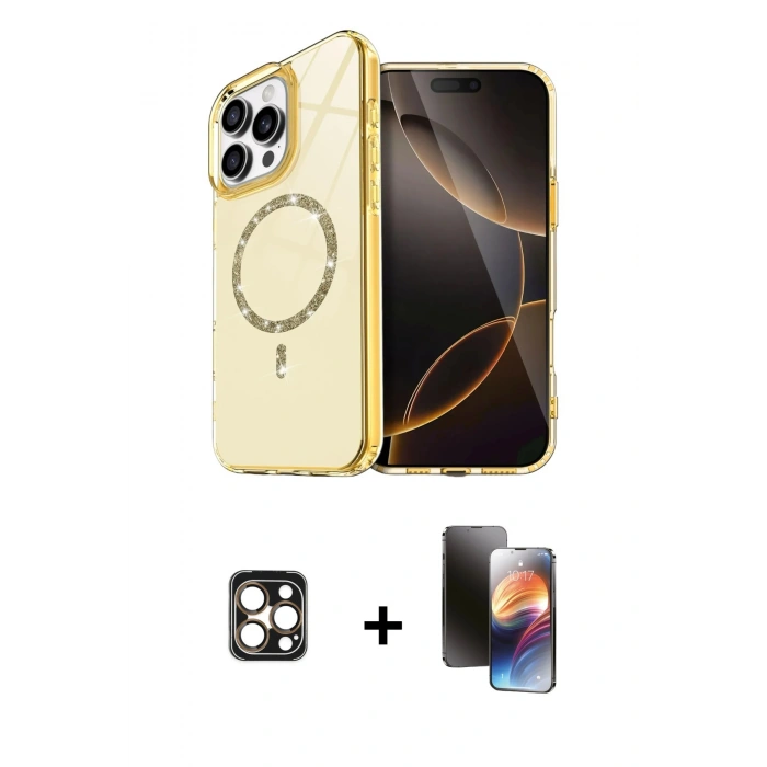 MARSİLYAN™- iPhone 16 Pro Max Kılıf Kıvılcım Form Prime - Siyah 3D Antistatik Mat Seramik Nano Ekran Koruyucu + PVD Metal Kamera Lens - GD