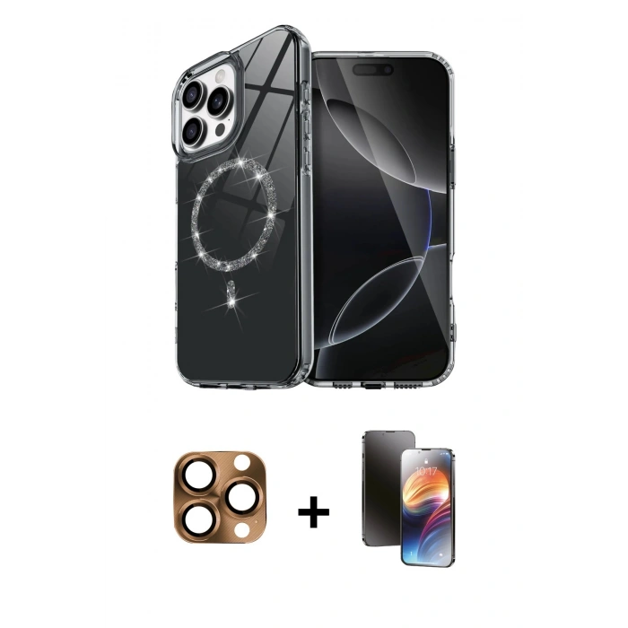 MARSİLYAN™- iPhone 16 Pro Max Kılıf Kıvılcım Form Prime - Siyah 3D Antistatik Mat Seramik Nano Ekran Koruyucu + Çöl Titanyum Pers Alüminyum Kamera Lens