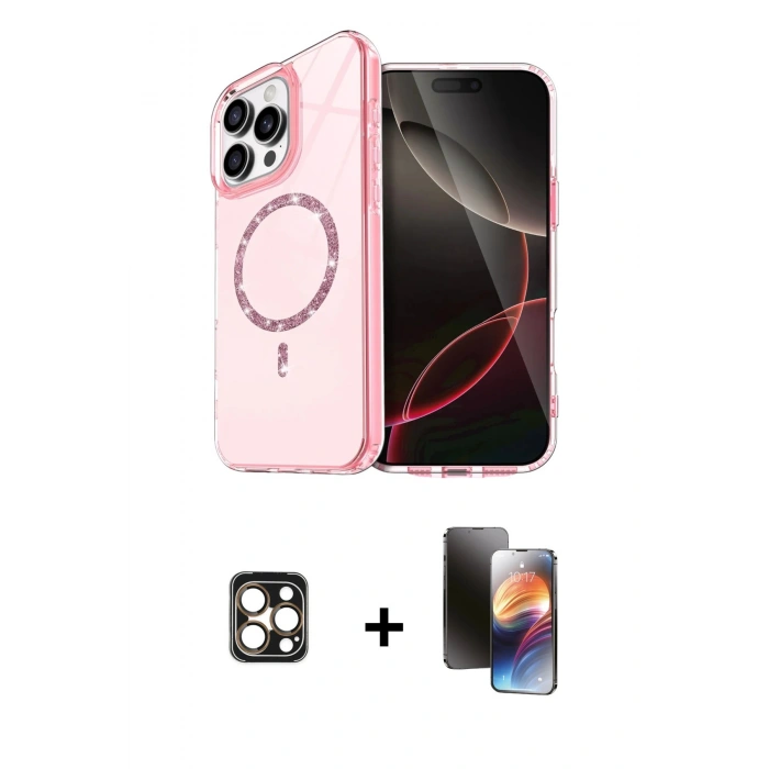 MARSİLYAN™- iPhone 16 Pro Max Kılıf Kıvılcım Form Prime - Siyah 3D Antistatik Mat Seramik Nano Ekran Koruyucu + PVD Metal Kamera Lens - GD