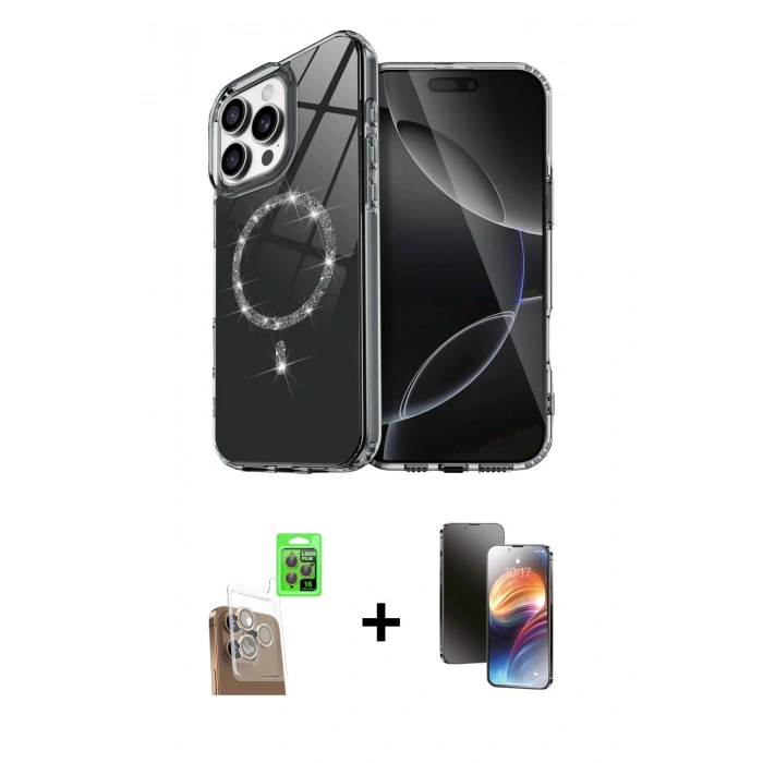 MARSİLYAN™- iPhone 16 Pro Max Kılıf Kıvılcım Form Prime - Siyah 3D Antistatik Mat Seramik Nano Ekran Koruyucu + Raze Metal Kamera Lens - CLTM
