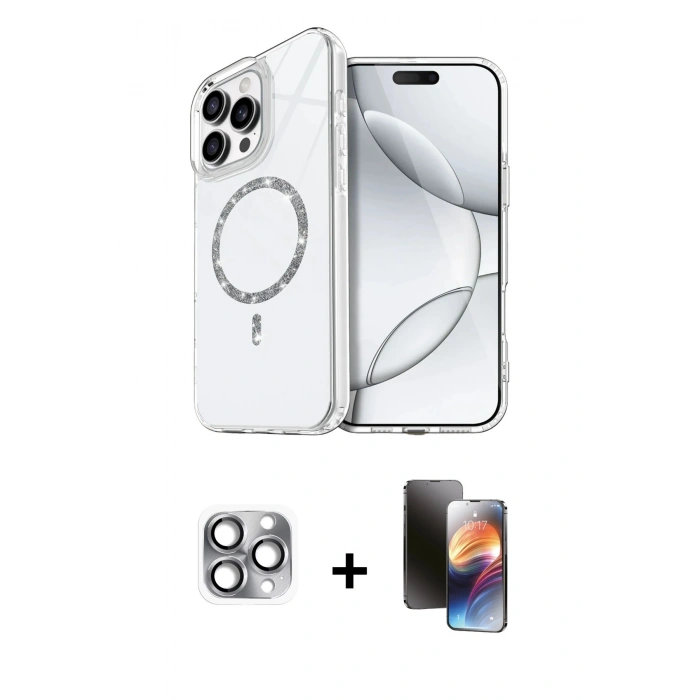 MARSİLYAN™- iPhone 16 Pro Max Kılıf Kıvılcım Form Prime - Siyah 3D Antistatik Mat Seramik Nano Ekran Koruyucu + Pers Alüminyum Kamera Lens - GI