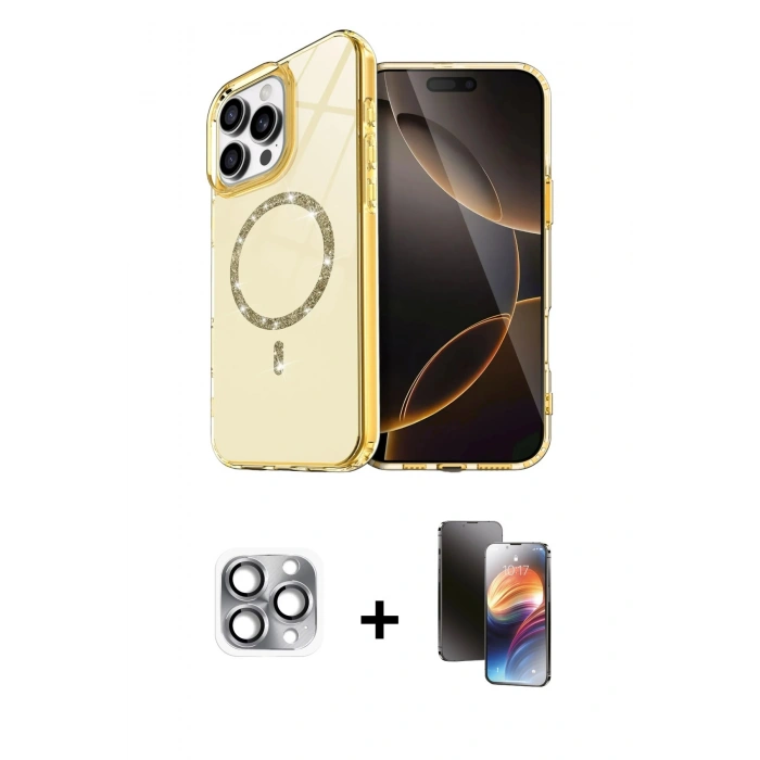 MARSİLYAN™- iPhone 16 Pro Max Kılıf Kıvılcım Form Prime - Siyah 3D Antistatik Mat Seramik Nano Ekran Koruyucu + Pers Alüminyum Kamera Lens - GI