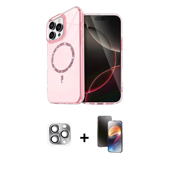 MARSİLYAN™- iPhone 16 Pro Max Kılıf Kıvılcım Form Prime - Siyah 3D Antistatik Mat Seramik Nano Ekran Koruyucu + Pers Alüminyum Kamera Lens - GI