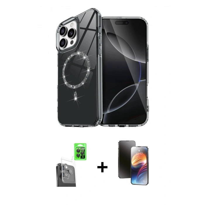 MARSİLYAN™- iPhone 16 Pro Max Kılıf Kıvılcım Form Prime - Siyah 3D Antistatik Mat Seramik Nano Ekran Koruyucu + Raze Metal Kamera Lens - SH