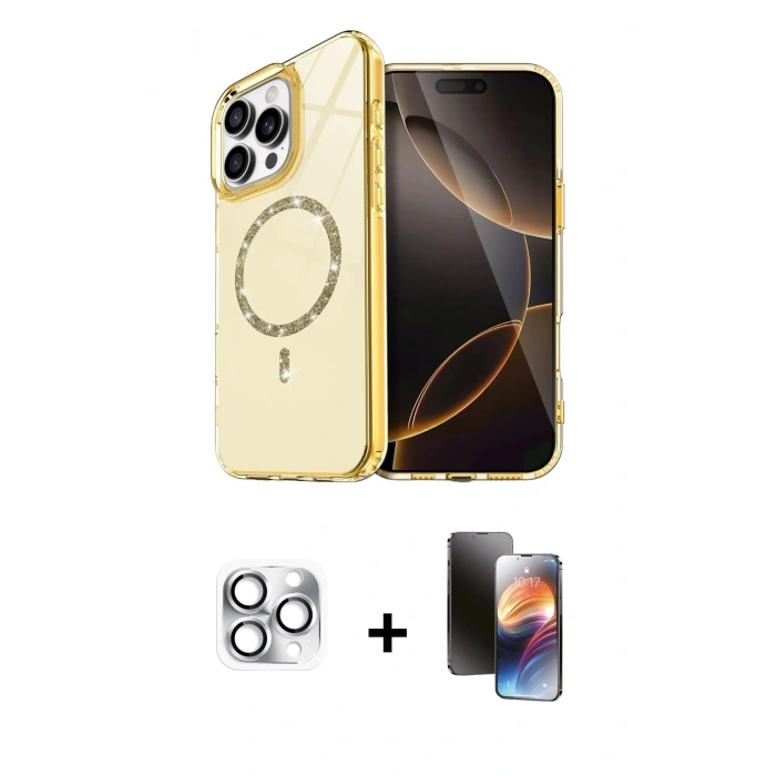 MARSİLYAN™- iPhone 16 Pro Max Kılıf Kıvılcım Form Prime - Siyah 3D Antistatik Mat Seramik Nano Ekran Koruyucu + Pers Alüminyum Kamera Lens - GS