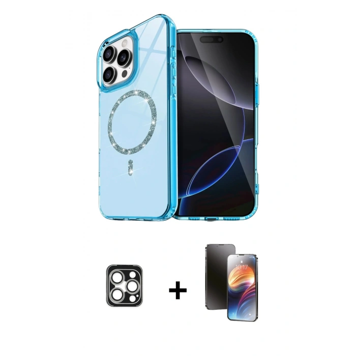 MARSİLYAN™- iPhone 16 Pro Max Kılıf Kıvılcım Form Prime - Siyah 3D Antistatik Mat Seramik Nano Ekran Koruyucu + PVD Metal Kamera Lens - GS