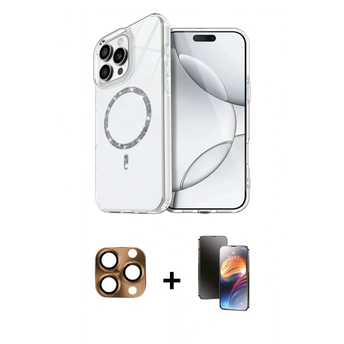 MARSİLYAN™- iPhone 16 Pro Max Kılıf Kıvılcım Form Prime - Siyah 3D Antistatik Mat Seramik Nano Ekran Koruyucu + Çöl Titanyum Pers Alüminyum Kamera Lens
