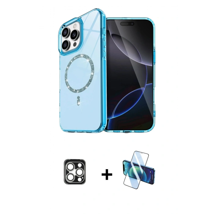MARSİLYAN™- iPhone 16 Pro Max Kılıf Kıvılcım Form Prime - Siyah 3D Antistatik Seramik Nano Ekran Koruyucu + PVD Metal Kamera Lens - GS