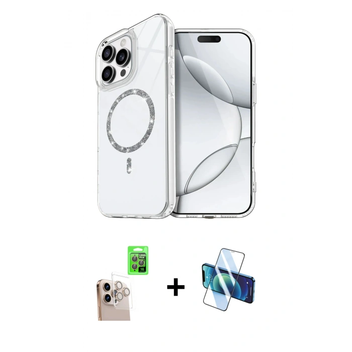 MARSİLYAN™- iPhone 16 Pro Max Kılıf Kıvılcım Form Prime - Siyah 3D Antistatik Seramik Nano Ekran Koruyucu + Raze Metal Kamera Lens - NLGY