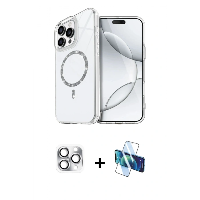 MARSİLYAN™- iPhone 16 Pro Max Kılıf Kıvılcım Form Prime - Siyah 3D Antistatik Seramik Nano Ekran Koruyucu + Pers Alüminyum Kamera Lens - GS