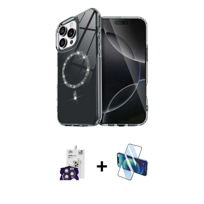 MARSİLYAN™- iPhone 16 Pro Max Kılıf Kıvılcım Form Prime - Siyah 3D Antistatik Seramik Nano Ekran Koruyucu + Bilvis Titan Kamera Lens - TMGI