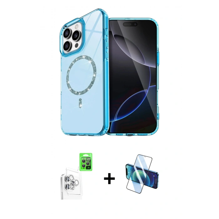 MARSİLYAN™- iPhone 16 Pro Max Kılıf Kıvılcım Form Prime - Siyah 3D Antistatik Seramik Nano Ekran Koruyucu + Raze Metal Kamera Lens - BZ