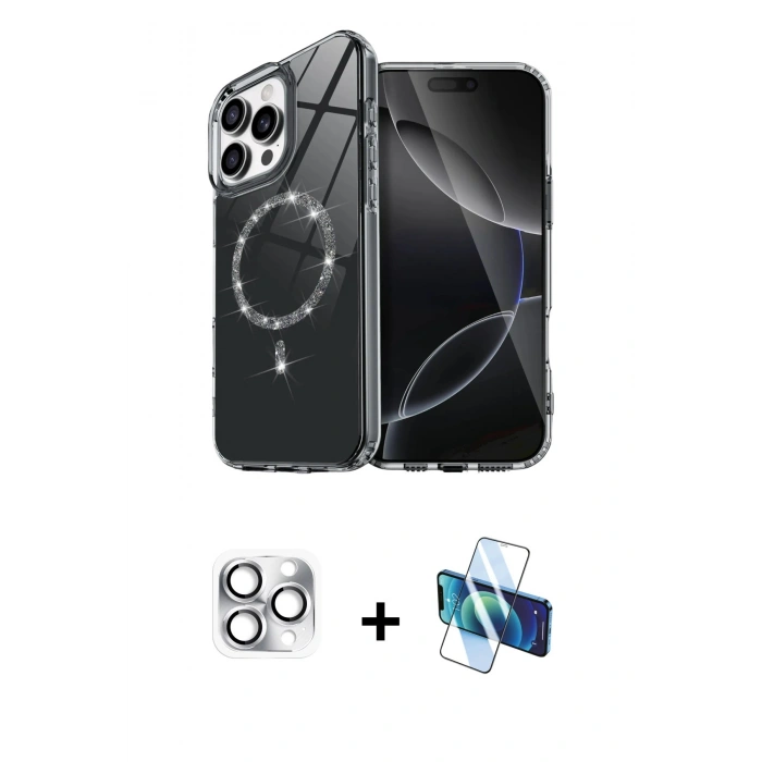 MARSİLYAN™- iPhone 16 Pro Max Kılıf Kıvılcım Form Prime - Siyah 3D Antistatik Seramik Nano Ekran Koruyucu + Pers Alüminyum Kamera Lens - GS