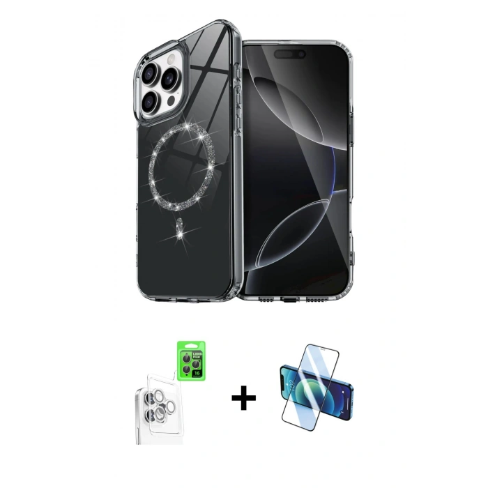 MARSİLYAN™- iPhone 16 Pro Max Kılıf Kıvılcım Form Prime - Siyah 3D Antistatik Seramik Nano Ekran Koruyucu + Raze Metal Kamera Lens - BZ