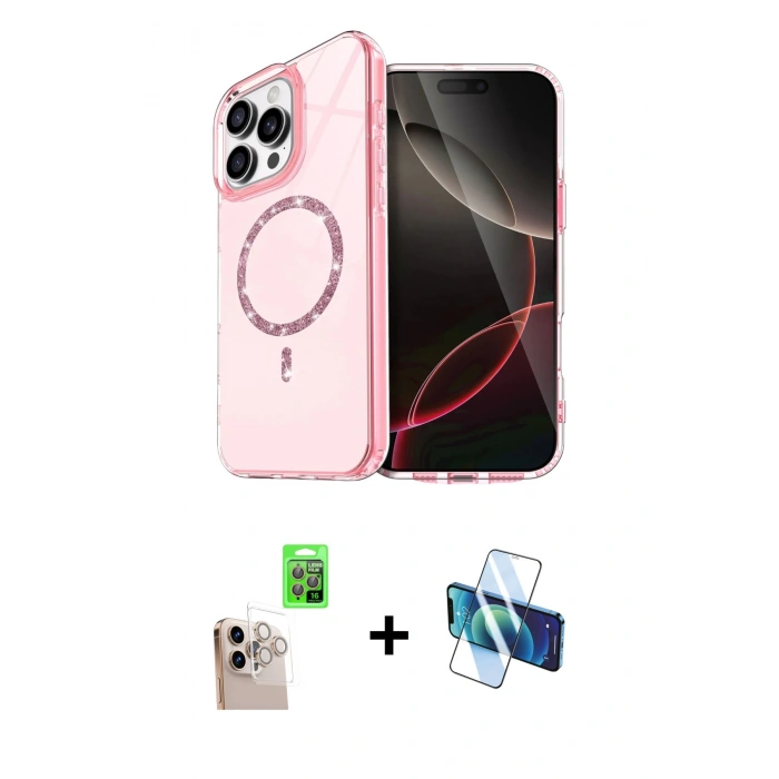MARSİLYAN™- iPhone 16 Pro Max Kılıf Kıvılcım Form Prime - Siyah 3D Antistatik Seramik Nano Ekran Koruyucu + Raze Metal Kamera Lens - NLGY