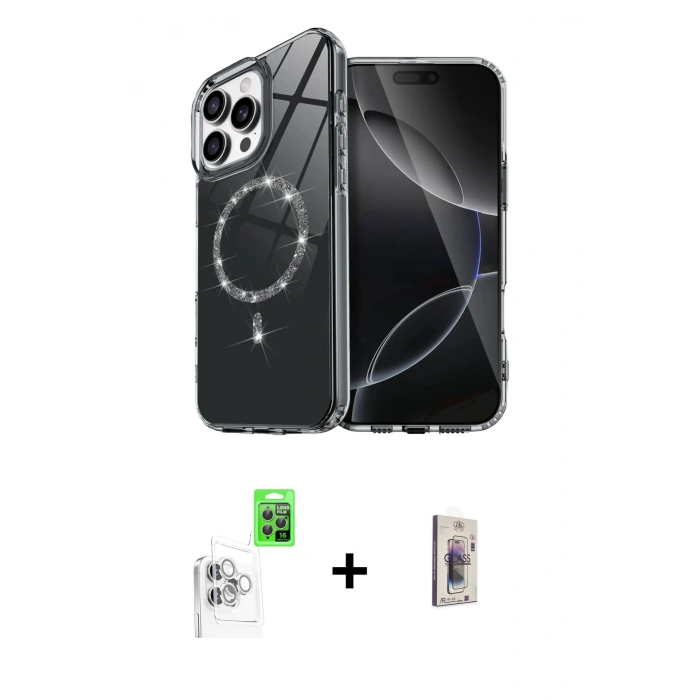 MARSİLYAN™- iPhone 16 Pro Max Kılıf Kıvılcım Form Prime - Siyah Bilvis 3D Cam Ekran Koruyucu + Raze Metal Kamera Lens - BZ