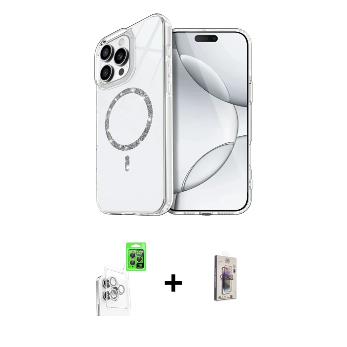 MARSİLYAN™- iPhone 16 Pro Max Kılıf Kıvılcım Form Prime - Siyah Bilvis 3D Cam Ekran Koruyucu + Raze Metal Kamera Lens - BZ