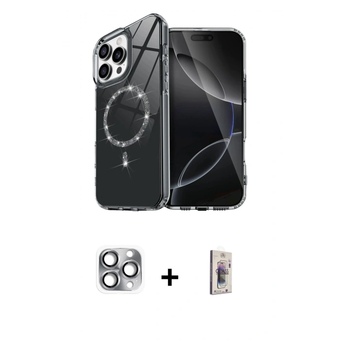 MARSİLYAN™- iPhone 16 Pro Max Kılıf Kıvılcım Form Prime - Siyah Bilvis 3D Cam Ekran Koruyucu + Pers Alüminyum Kamera Lens - GI