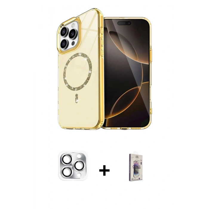 MARSİLYAN™- iPhone 16 Pro Max Kılıf Kıvılcım Form Prime - Siyah Bilvis 3D Cam Ekran Koruyucu + Pers Alüminyum Kamera Lens - GS
