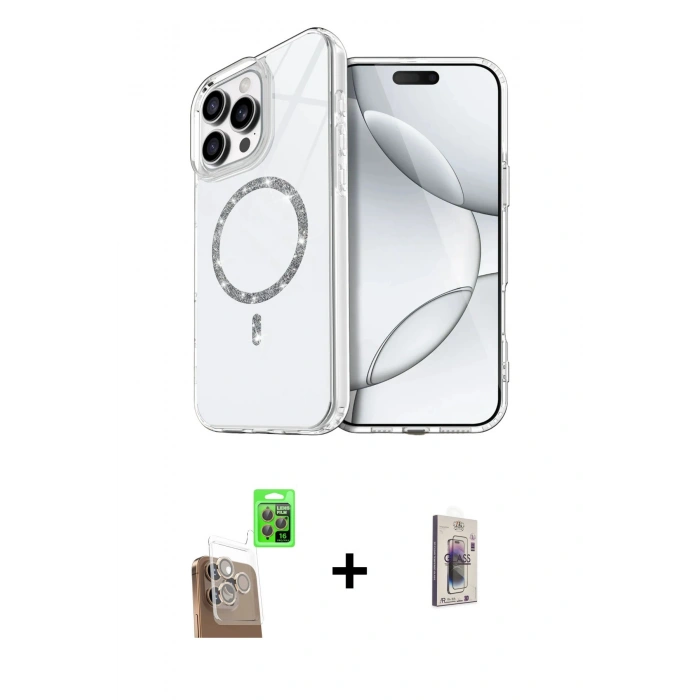 MARSİLYAN™- iPhone 16 Pro Max Kılıf Kıvılcım Form Prime - Siyah Bilvis 3D Cam Ekran Koruyucu + Raze Metal Kamera Lens - CLTM
