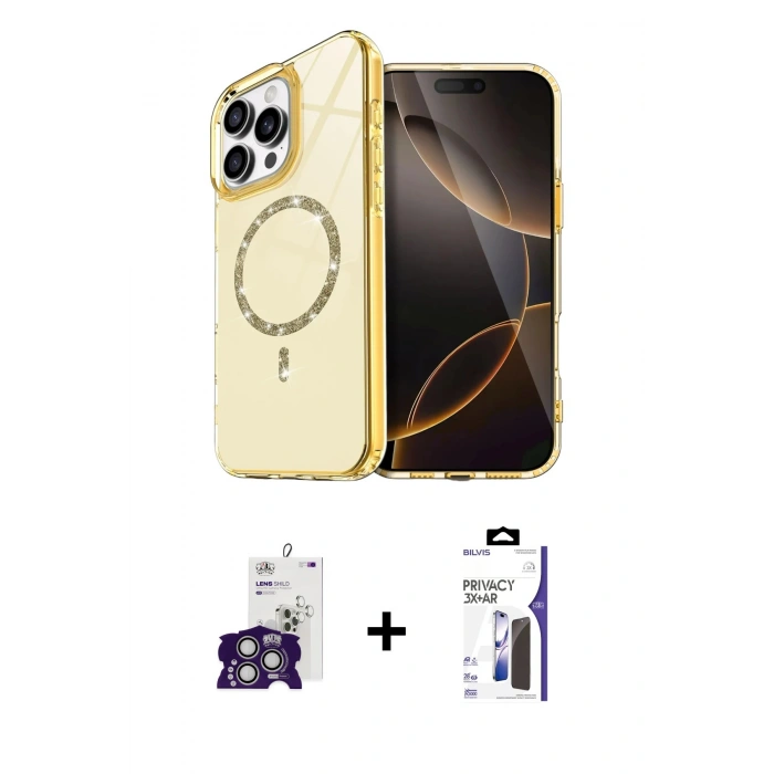MARSİLYAN™- iPhone 16 Pro Max Kılıf Kıvılcım Form Prime - Siyah Bilvis 3X AR Hayalet Cam Ekran Koruyucu + Bilvis Titan Kamera Lens - GS