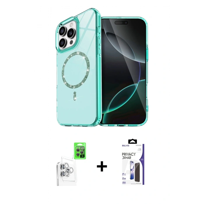 MARSİLYAN™- iPhone 16 Pro Max Kılıf Kıvılcım Form Prime - Siyah Bilvis 3X AR Hayalet Cam Ekran Koruyucu + Raze Metal Kamera Lens - BZ