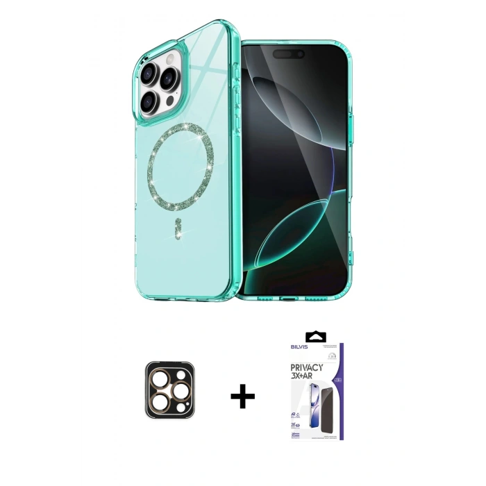 MARSİLYAN™- iPhone 16 Pro Max Kılıf Kıvılcım Form Prime - Siyah Bilvis 3X AR Hayalet Cam Ekran Koruyucu + PVD Metal Kamera Lens - GD
