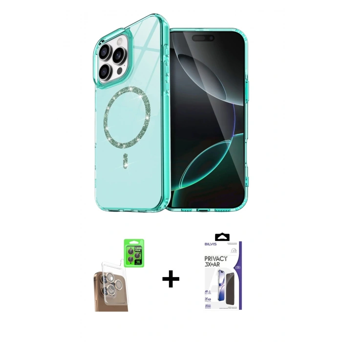 MARSİLYAN™- iPhone 16 Pro Max Kılıf Kıvılcım Form Prime - Siyah Bilvis 3X AR Hayalet Cam Ekran Koruyucu + Raze Metal Kamera Lens - CLTM
