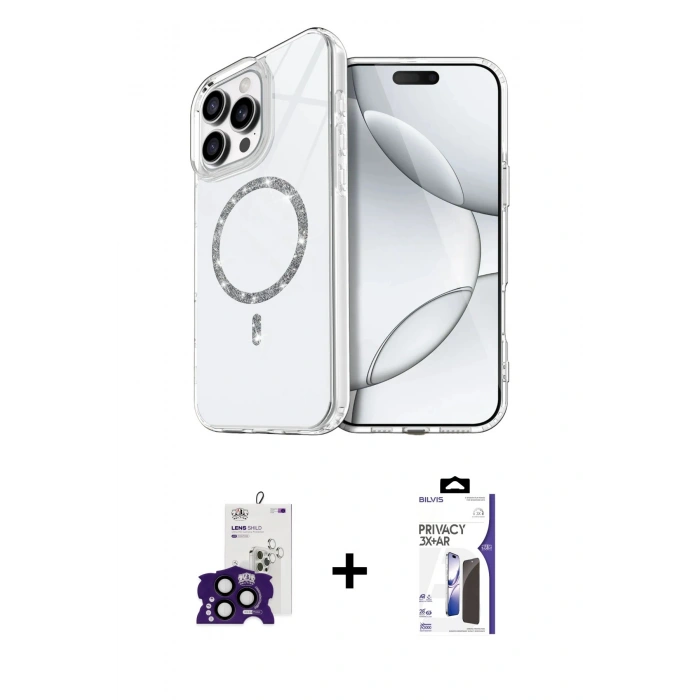 MARSİLYAN™- iPhone 16 Pro Max Kılıf Kıvılcım Form Prime - Siyah Bilvis 3X AR Hayalet Cam Ekran Koruyucu + Bilvis Titan Kamera Lens - SH