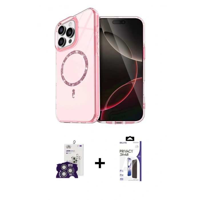 MARSİLYAN™- iPhone 16 Pro Max Kılıf Kıvılcım Form Prime - Siyah Bilvis 3X AR Hayalet Cam Ekran Koruyucu + Bilvis Titan Kamera Lens - GS